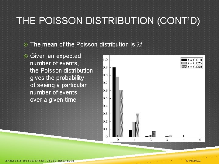 THE POISSON DISTRIBUTION (CONT’D) The mean of the Poisson distribution is lt Given an