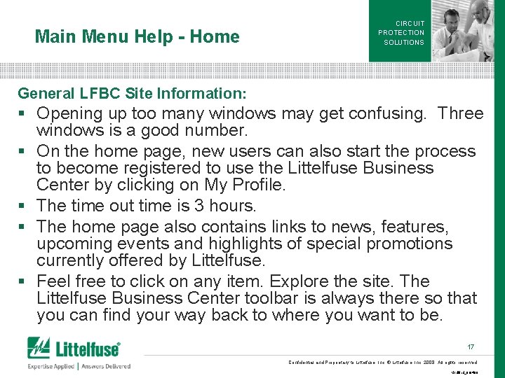 Main Menu Help - Home CIRCUIT PROTECTION SOLUTIONS General LFBC Site Information: § Opening