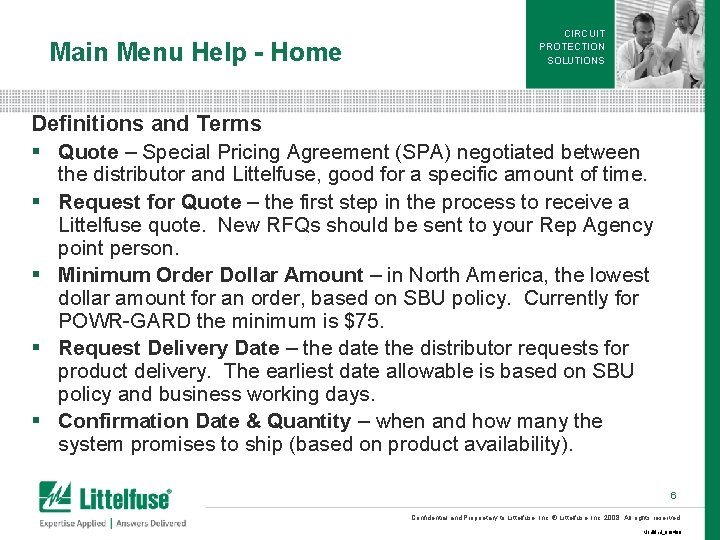 Main Menu Help - Home CIRCUIT PROTECTION SOLUTIONS Definitions and Terms § Quote –
