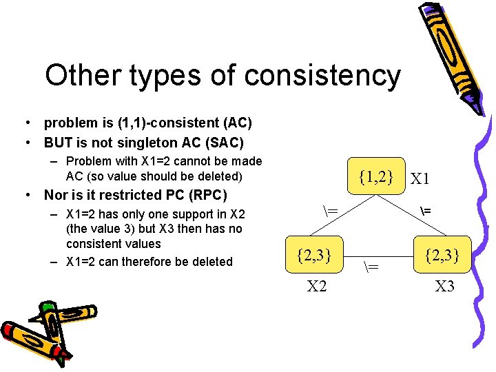 Other types of consistency • problem is (1, 1)-consistent (AC) • BUT is not