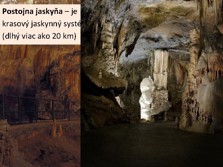 Postojna jaskyňa – je krasový jaskynný systém (dlhý viac ako 20 km) 