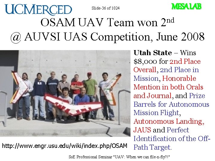 Slide-36 of 1024 MESA LAB OSAM UAV Team won 2 nd @ AUVSI UAS