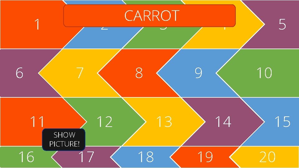 1 6 2 7 11 16 SHOW PICTURE! 17 CARROT 3 8 12 4