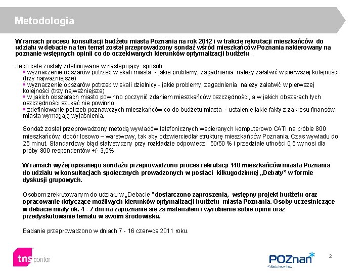 Metodologia W ramach procesu konsultacji budżetu miasta Poznania na rok 2012 i w trakcie