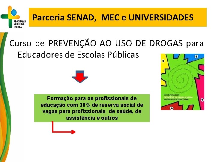 Parceria SENAD, MEC e UNIVERSIDADES Curso de PREVENÇÃO AO USO DE DROGAS para Educadores