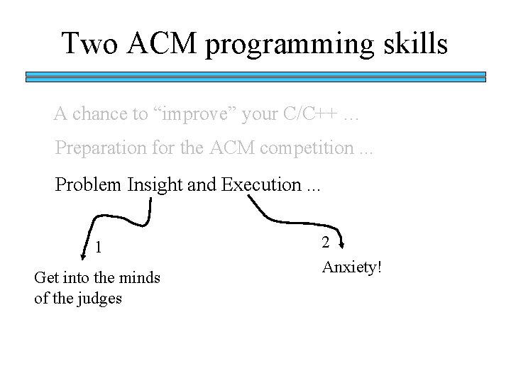 Two ACM programming skills A chance to “improve” your C/C++ … Preparation for the Two ACM programming skills A chance to “improve” your C/C++ … Preparation for the