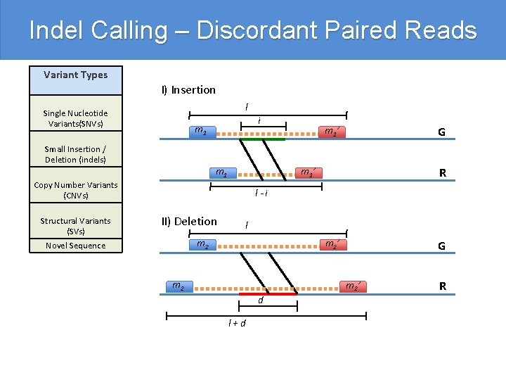 Indel Calling – Discordant Paired Reads Variant Types I) Insertion l Single Nucleotide Variants(SNVs)