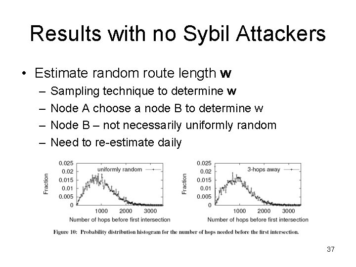 Results with no Sybil Attackers • Estimate random route length w – – Sampling