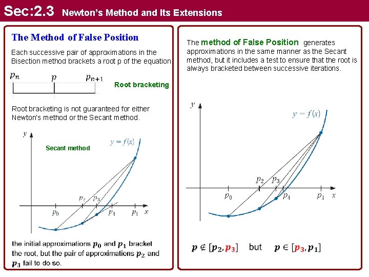 Sec: 2. 3 Newton’s Method and Its Extensions The Method of False Position Each