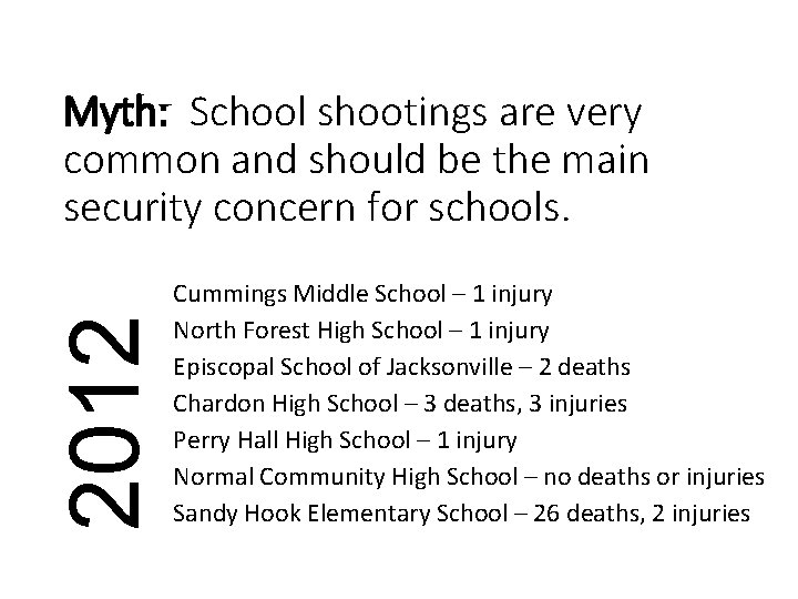 2012 Myth: School shootings are very common and should be the main security concern