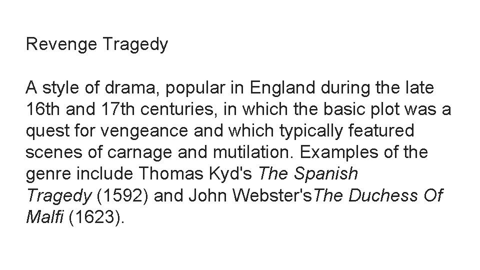 An Introduction to Tragedy Elizabethan Jacobean Revenge Tragedy