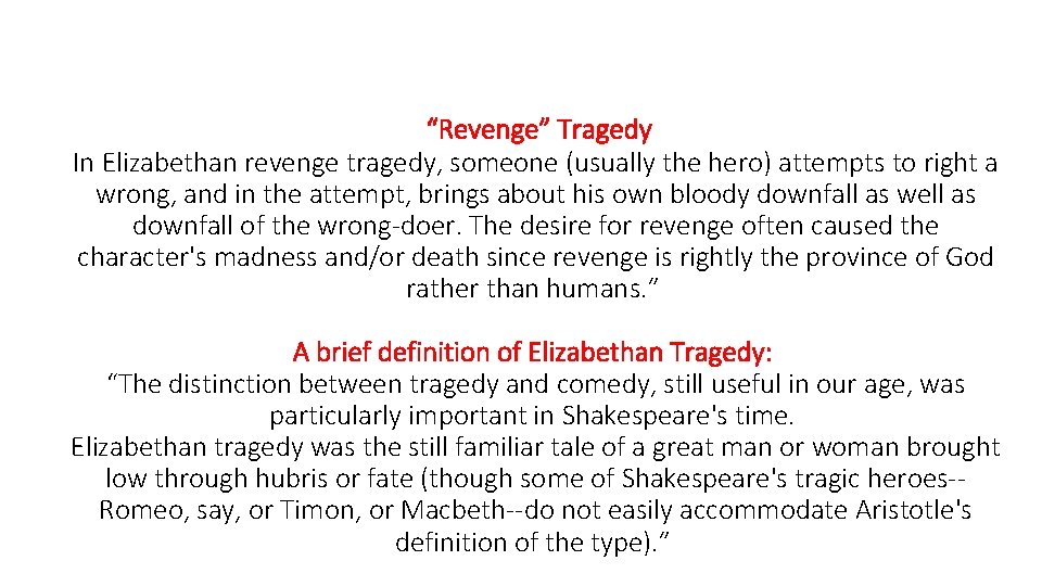 An Introduction to Tragedy Elizabethan Jacobean Revenge Tragedy