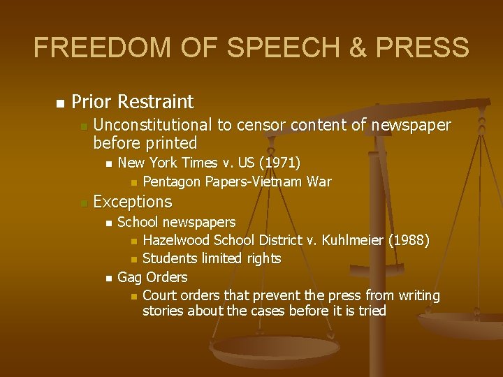 FREEDOM OF SPEECH & PRESS n Prior Restraint n Unconstitutional to censor content of