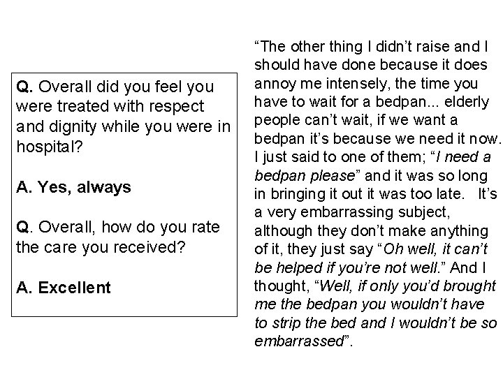 Q. Overall did you feel you were treated with respect and dignity while you