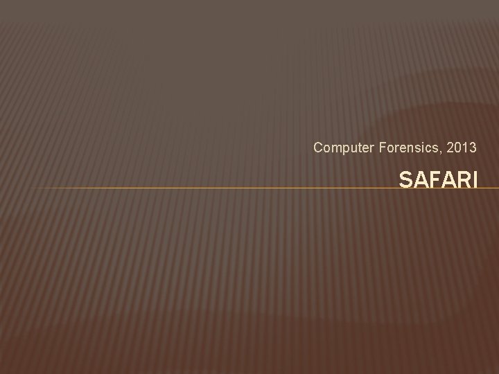 Computer Forensics, 2013 SAFARI 