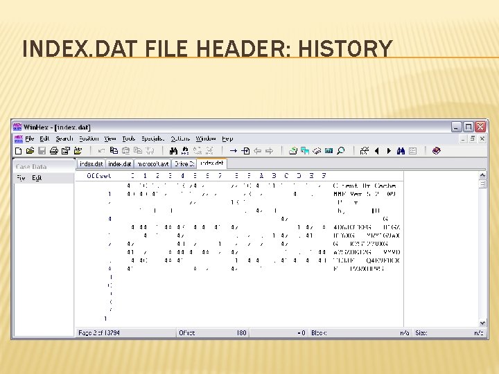 INDEX. DAT FILE HEADER: HISTORY 