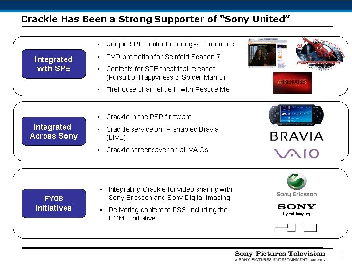 Crackle Has Been a Strong Supporter of “Sony United” • Unique SPE content offering