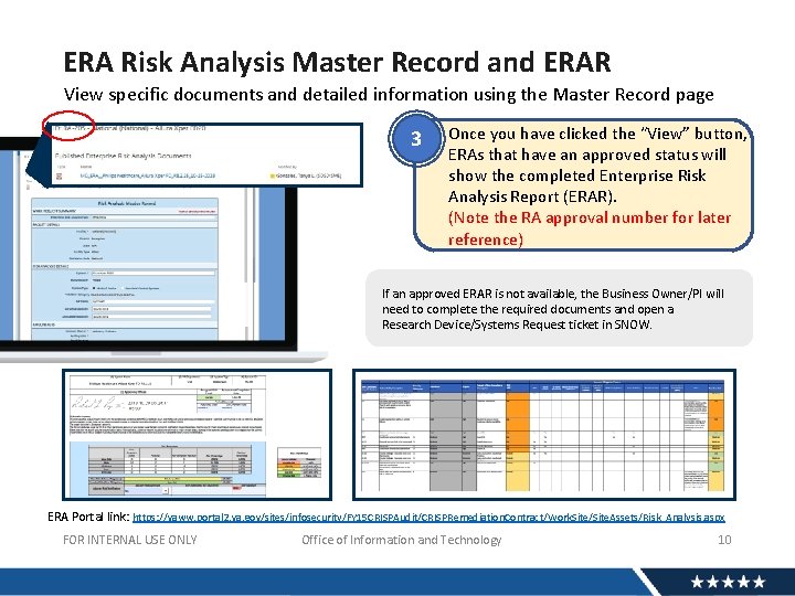 ERA Risk Analysis Master Record and ERAR View specific documents and detailed information using