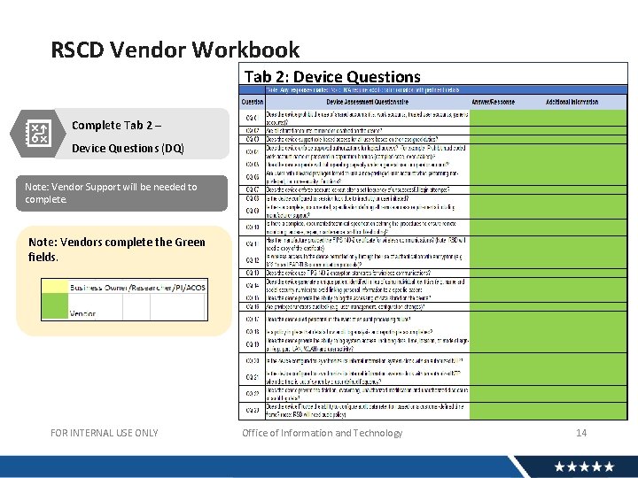 RSCD Vendor Workbook Tab 2: Device Questions Complete Tab 2 – Device Questions (DQ)