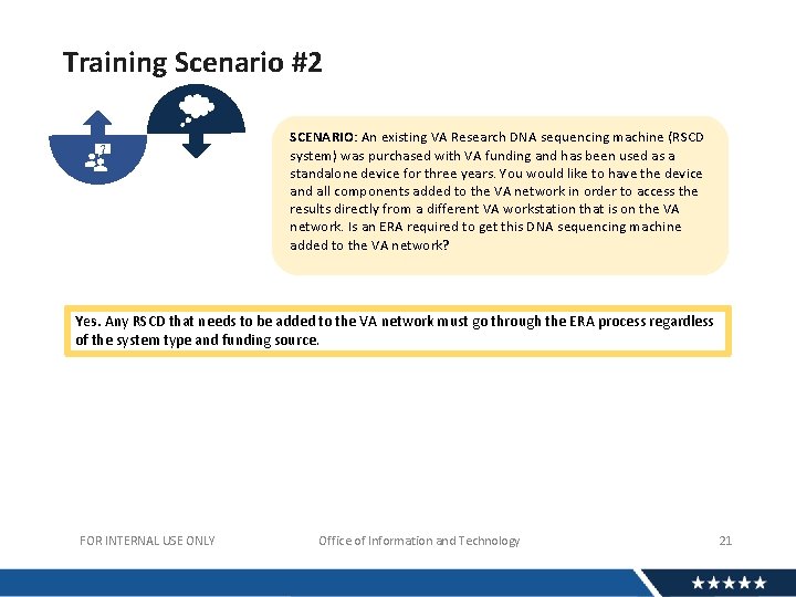 Training Scenario #2 SCENARIO: An existing VA Research DNA sequencing machine (RSCD system) was