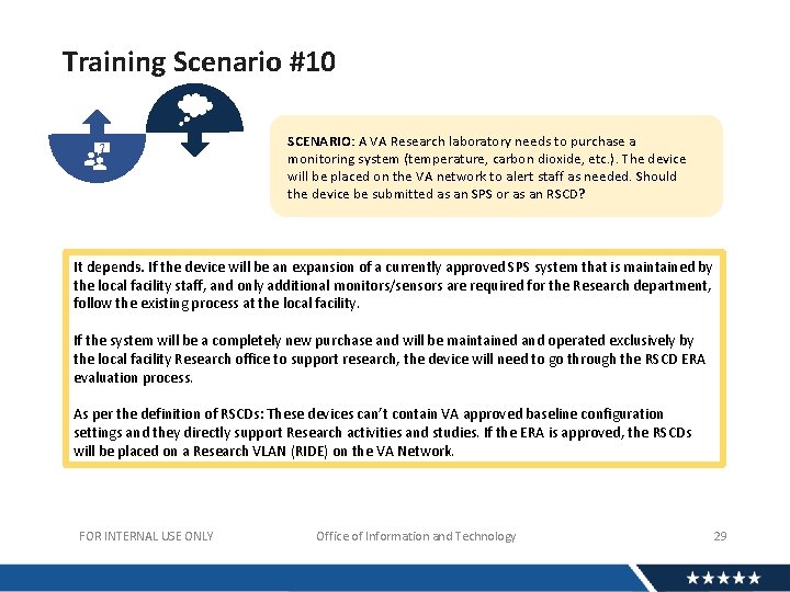 Training Scenario #10 SCENARIO: A VA Research laboratory needs to purchase a monitoring system