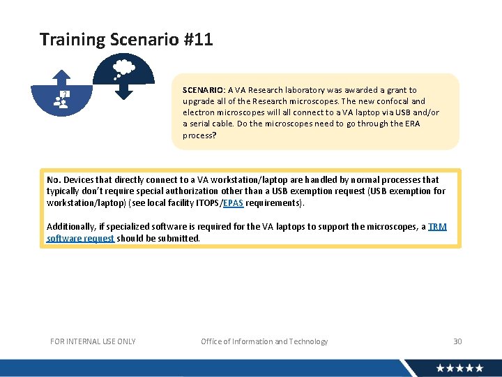 Training Scenario #11 SCENARIO: A VA Research laboratory was awarded a grant to upgrade