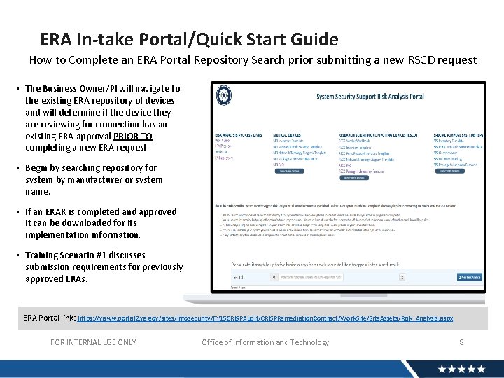 ERA In-take Portal/Quick Start Guide How to Complete an ERA Portal Repository Search prior
