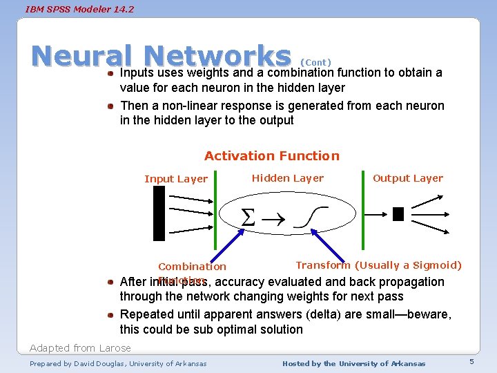 IBM SPSS Modeler 14. 2 Neural. Inputs. Networks uses weights and a combination function