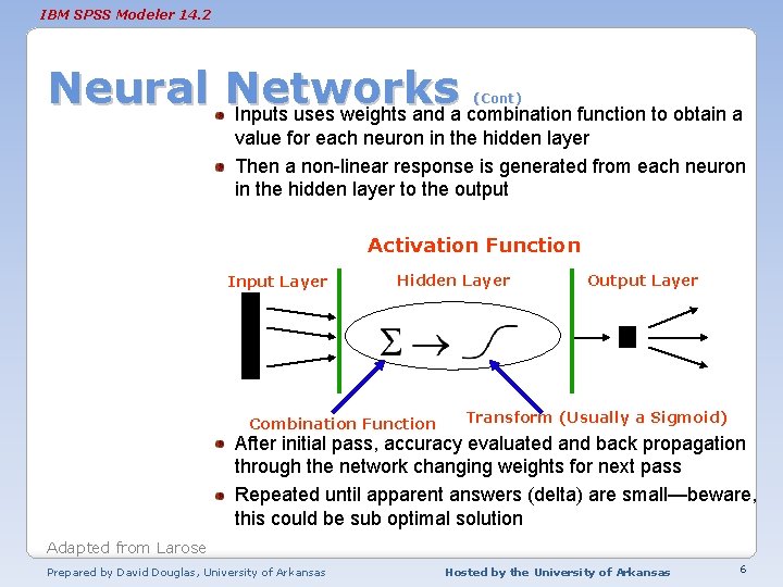 IBM SPSS Modeler 14. 2 Neural Networks Inputs uses weights and a combination function