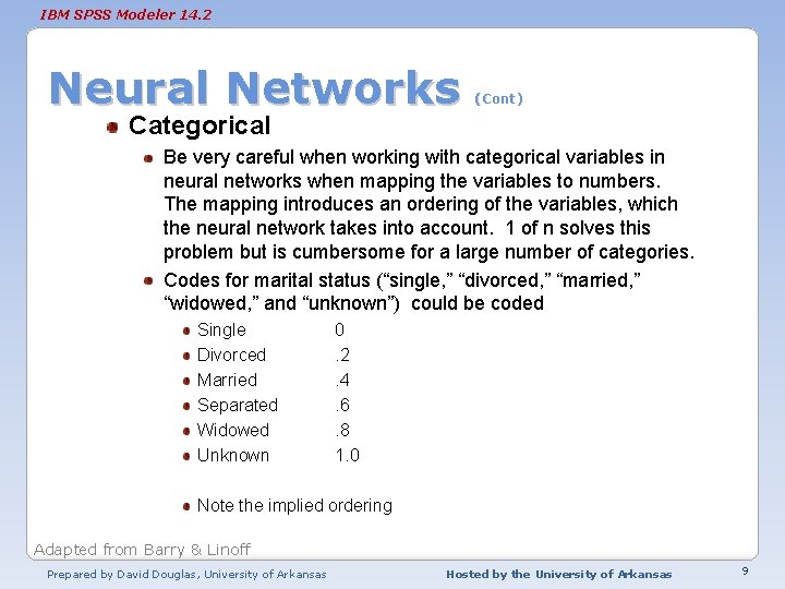 IBM SPSS Modeler 14. 2 Neural Networks (Cont) Categorical Be very careful when working