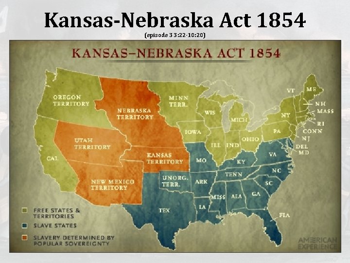 Kansas-Nebraska Act 1854 (episode 3 3: 22 -10: 20) 
