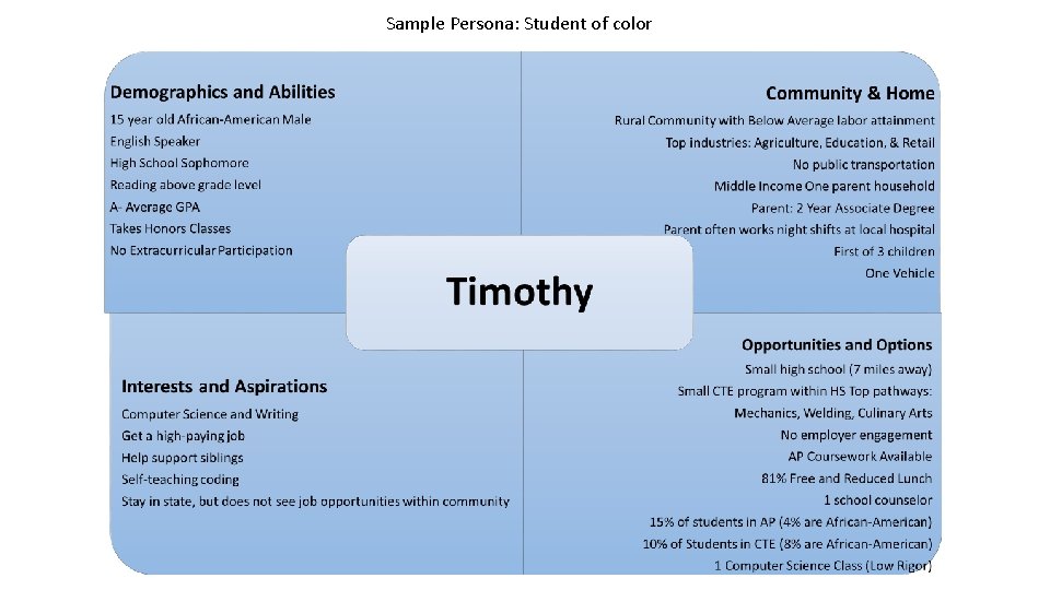 Sample Persona: Student of color 
