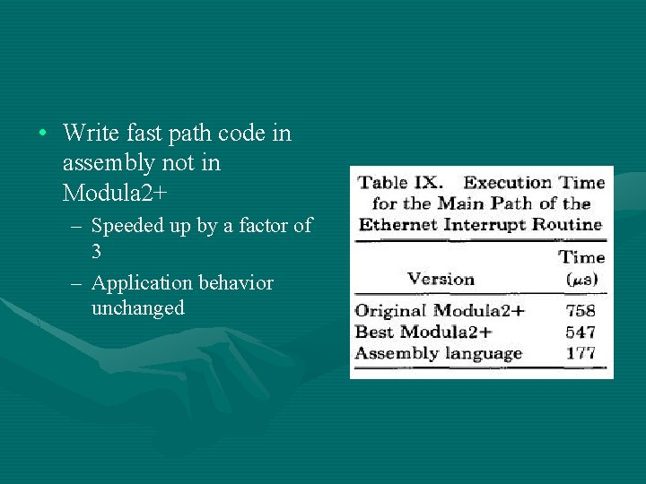  • Write fast path code in assembly not in Modula 2+ – Speeded