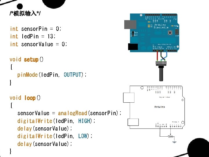 /*模拟输入*/ int sensor. Pin = 0; int led. Pin = 13; int sensor. Value