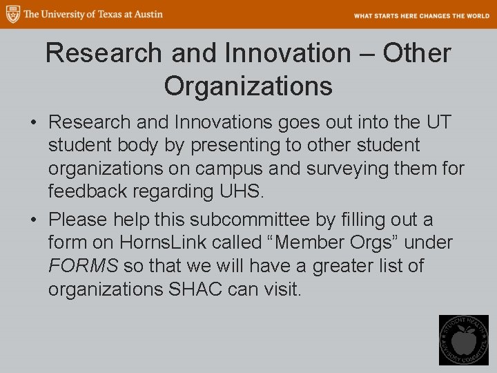 Research and Innovation – Other Organizations • Research and Innovations goes out into the