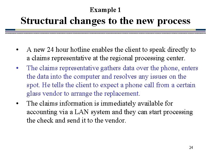 Example 1 Structural changes to the new process • • • A new 24 Example 1 Structural changes to the new process • • • A new 24