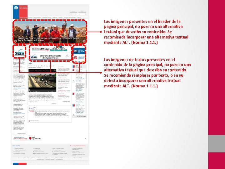 Las imágenes presentes en el header de la página principal, no poseen una alternativa