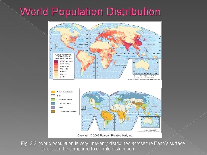 World Population Distribution Fig. 2 -2: World population is very unevenly distributed across the