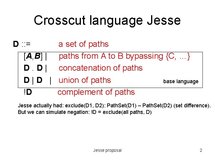 Crosscut language Jesse D : : = [A, B] | D. D| D|D |