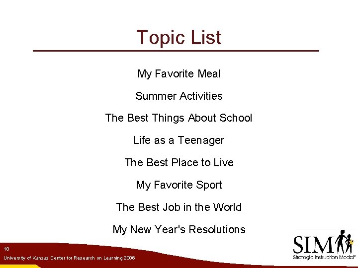 Topic List My Favorite Meal Summer Activities The Best Things About School Life as
