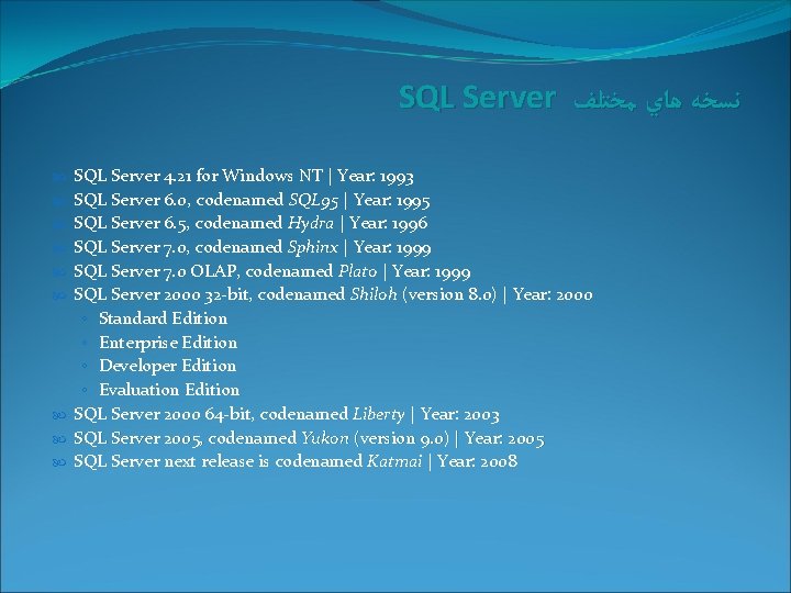 SQL Server ﻧﺴﺨﻪ ﻫﺎﻱ ﻣﺨﺘﻠﻒ SQL Server 4. 21 for Windows NT | Year: