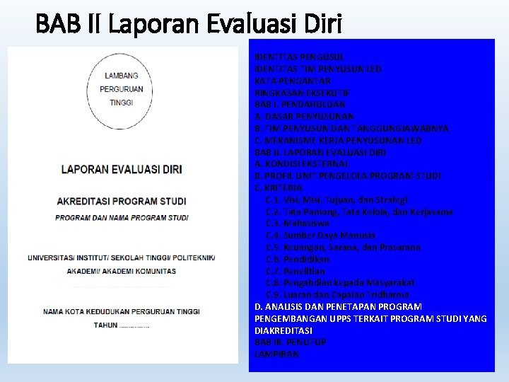 BAB II Laporan Evaluasi Diri IDENTITAS PENGUSUL IDENTITAS TIM PENYUSUN LED KATA PENGANTAR RINGKASAN