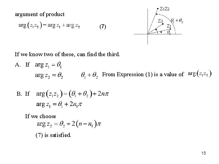 Z 1 Z 2 argument of product (7) Z 2 Z 1 If we