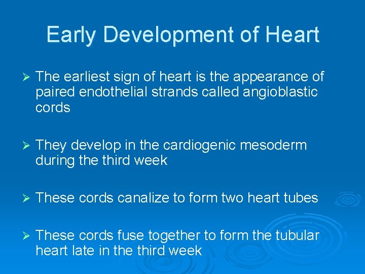 Early Development of Heart Ø The earliest sign of heart is the appearance of