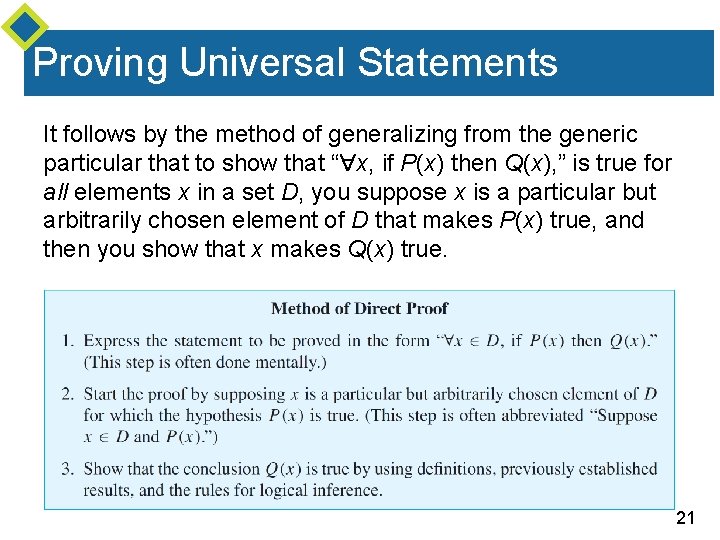 Proving Universal Statements It follows by the method of generalizing from the generic particular