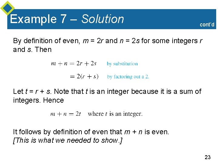 Example 7 – Solution cont’d By definition of even, m = 2 r and