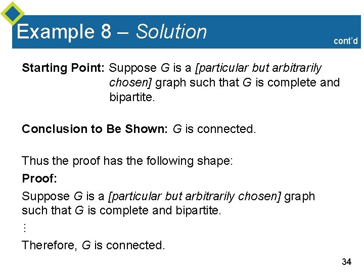 Example 8 – Solution cont’d Starting Point: Suppose G is a [particular but arbitrarily