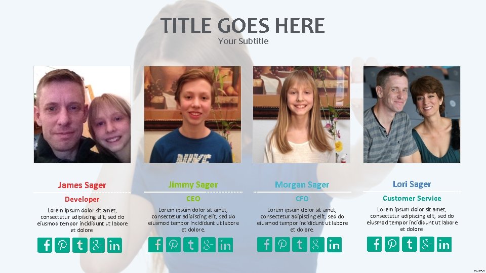 TITLE GOES HERE Your Subtitle James Sager Jimmy Sager Morgan Sager Lori Sager Developer