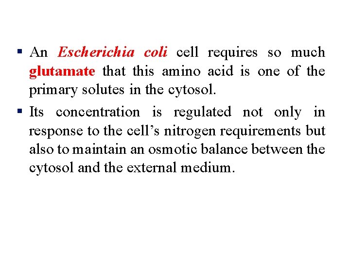 § An Escherichia coli cell requires so much glutamate that this amino acid is