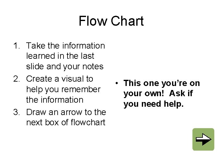 Flow Chart 1. Take the information learned in the last slide and your notes